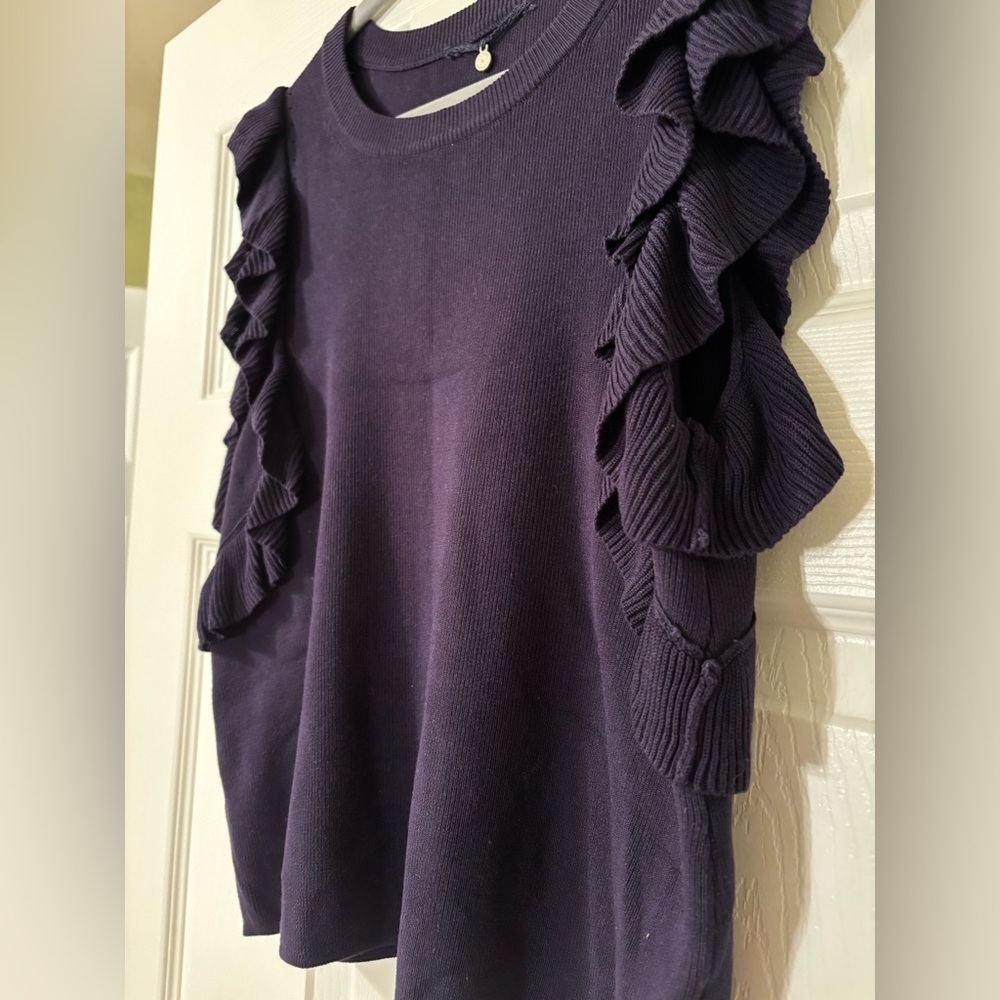 Anthropologie Navy Knitted & Knotted
Ruffle Sleeve Sweater Size S - Picture 7 of 14